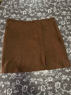 Forever 21 Brown Faux-Suede Mini Skirt with Front Slit
